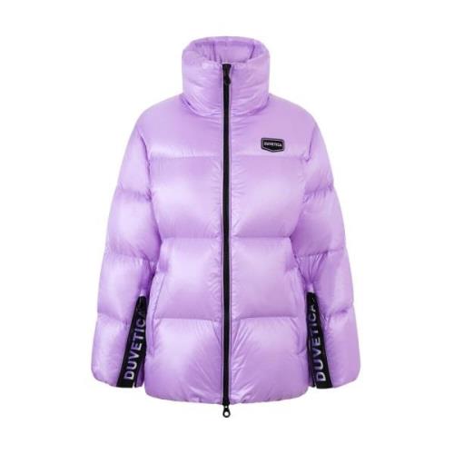 Hoge Kraag Mid-Down Jas met Logo Split Duvetica , Purple , Dames