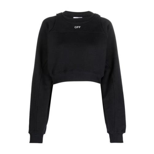 Zwart Wit Cropped Sweatshirt Off White , Black , Dames
