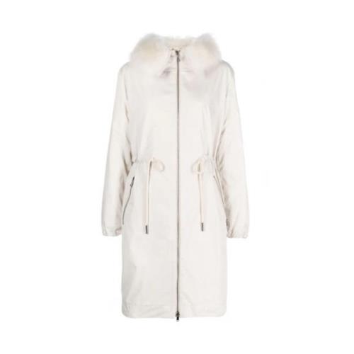 Hooded Midi Jas met Veren Moncler , White , Dames