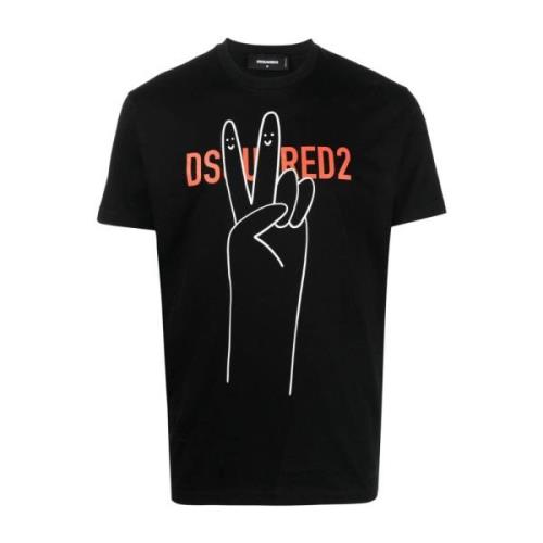 Italiaans Katoenen T-shirt Dsquared2 , Black , Heren