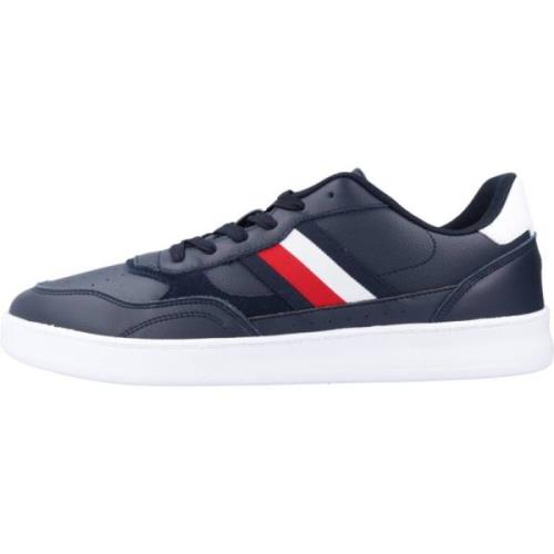 Retro Court Cupsole Leren Sneakers Tommy Hilfiger , Blue , Heren