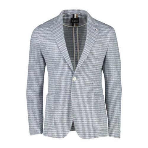 Lichtblauw Geruite Linnen Blazer Hugo Boss , Gray , Heren