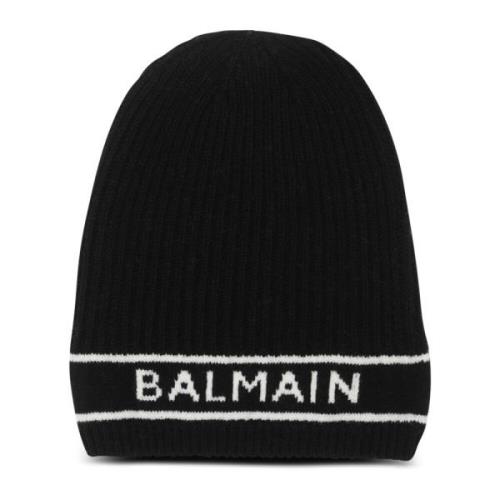 Logo geborduurde wollen muts Balmain , Black , Dames