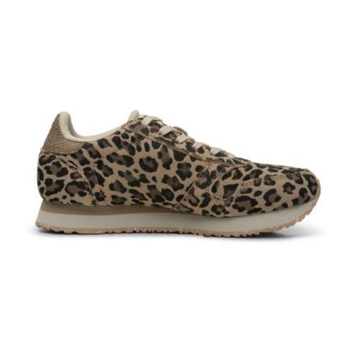 Dierenprint Leren Sneakers Woden , Brown , Dames