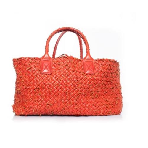 Pre-owned cabas tote with pouch. Bottega Veneta Vintage , Red , Dames