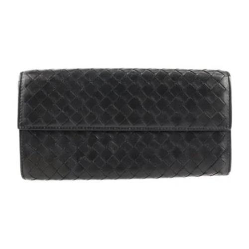 Tweedehands Zwarte Leren Bottega Veneta Portemonnee Bottega Veneta Vin...