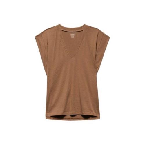 Katoenen V-hals T-shirt voor Vrouwen Frame , Brown , Dames