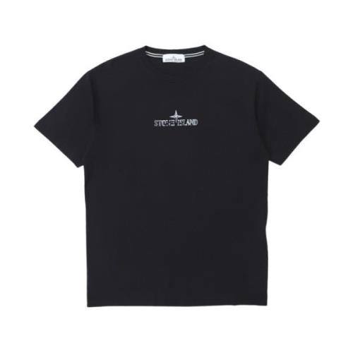 Handbedrukt T-shirt met Uniek Ontwerp Stone Island , Black , Heren