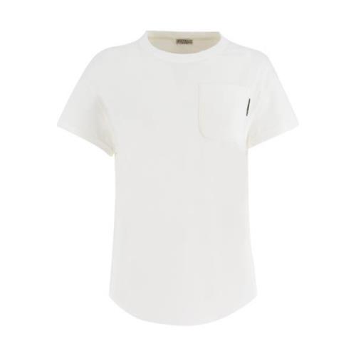 Geborduurd katoenen T-shirt Brunello Cucinelli , White , Dames