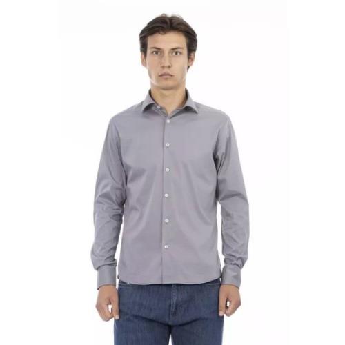 Grijze Katoenen Slim Fit Overhemd met Italiaanse Kraag Baldinini , Gra...