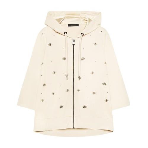 Handgeborduurde Hoodie met Ritssluiting Elena Mirò , Beige , Dames