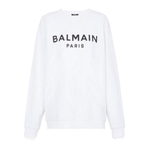 Katoenen bedrukte logo-sweatshirt Balmain , White , Heren