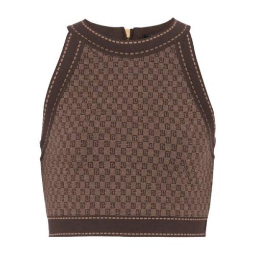 Mini monogram jacquard top Balmain , Brown , Dames