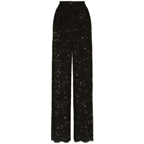 Florale Kant Hoge Taille Broek Dolce & Gabbana , Black , Dames