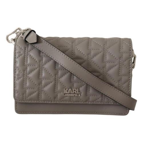 Lichtgrijze Leren Crossbody Tas Karl Lagerfeld , Gray , Dames