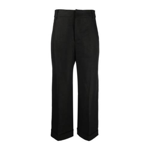 Wijde Linnen Broek met Zakken Max Mara , Black , Dames