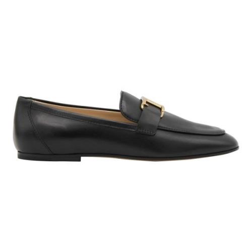 Zwarte T-logo leren loafers Tod's , Black , Dames