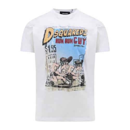 Katoenen T-Shirt met Multicolor Print Dsquared2 , White , Heren