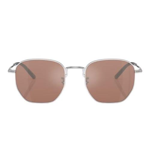 Unieke Hexagonale Zonnebril met Spiegelend Bruin Glas Oliver Peoples ,...