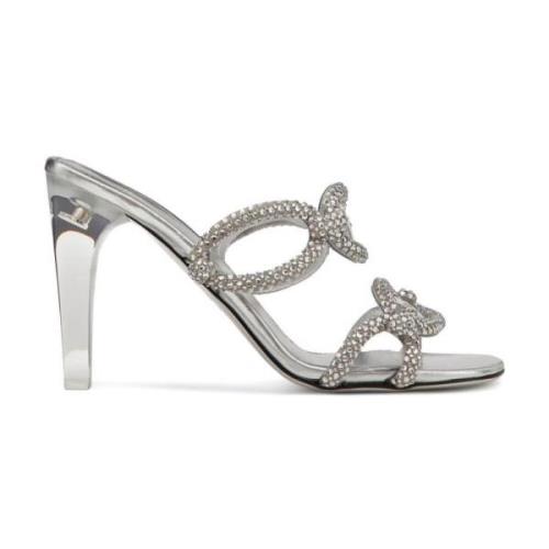 Glittery Chain Heeled Mules Valentino Garavani , Gray , Dames