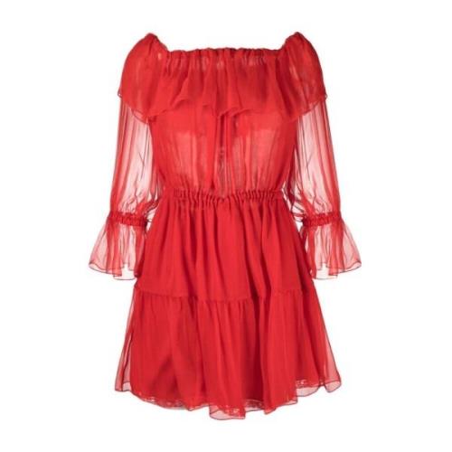 Rode Off-Shoulder Zijden Jurk Gucci , Red , Dames