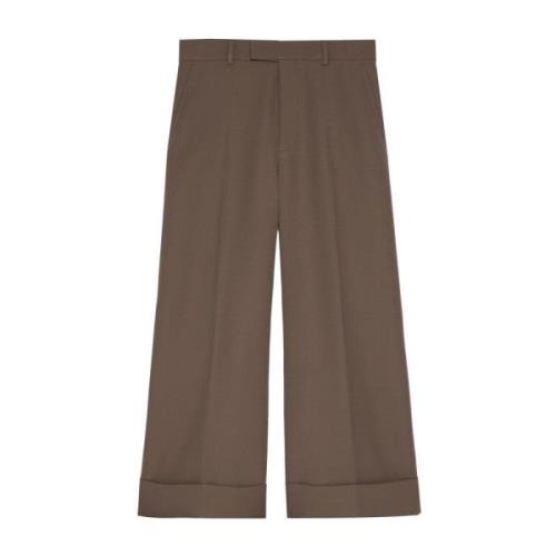 Bruine Wijde Broek van Wol Gucci , Brown , Heren