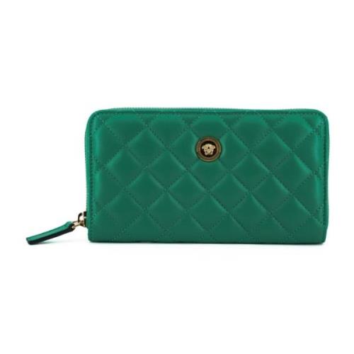 Groene Gewatteerde Leren Rits Portemonnee Versace , Green , Dames