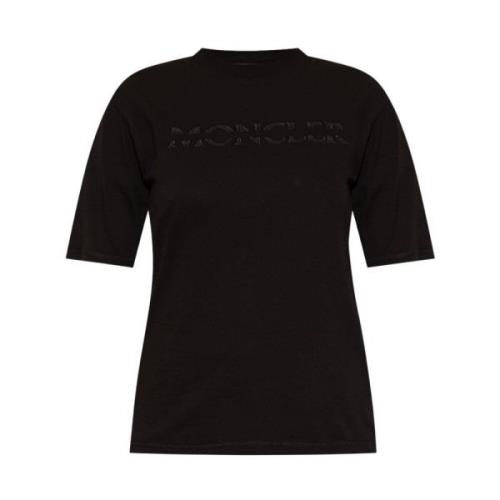 Logo Geborduurd Zwart T-shirt Moncler , Black , Dames