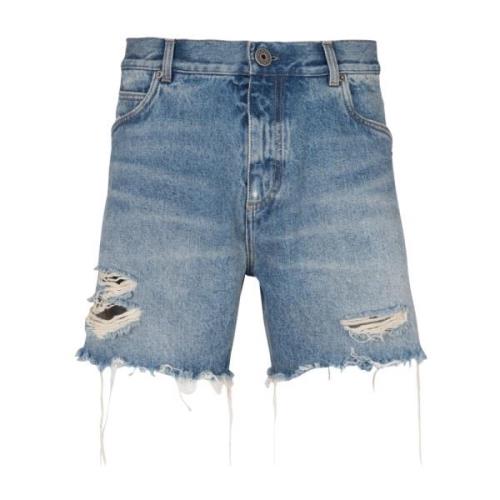 Unisex shorts in vintage Blue Wash denim Balmain , Blue , Heren