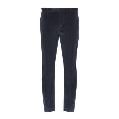 Blauwe Katoenen Fluwelen Broek met Riemlussen PT Torino , Blue , Heren