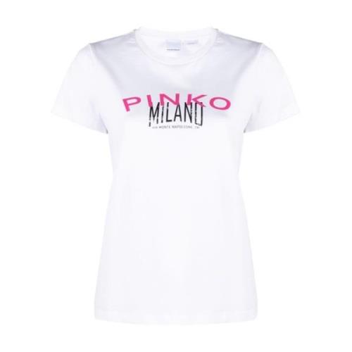 Logo Print Witte T-shirts en Polos Pinko , White , Dames