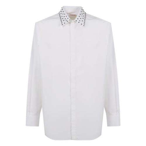 Stud Neck Katoenen Overhemd Valentino Garavani , White , Heren