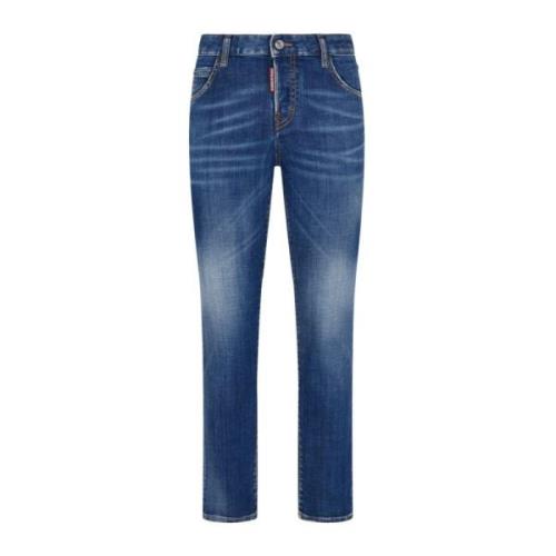 Blauwe Stretch-Katoenen Denim Jeans met Whiskering Effect Dsquared2 , ...