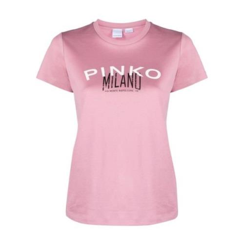 Logo Print Crew Neck T-shirts en Polos Pinko , Pink , Dames