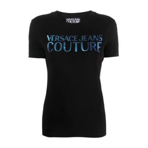 Iridescent Stretch Zwart T-shirt Versace Jeans Couture , Black , Dames