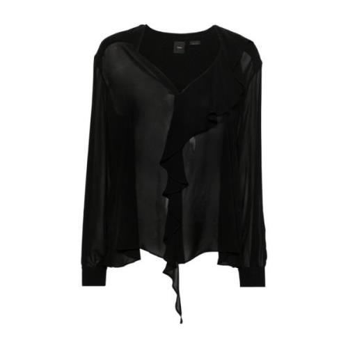 Zwarte V-Hals Knoopsluiting Shirt Pinko , Black , Dames