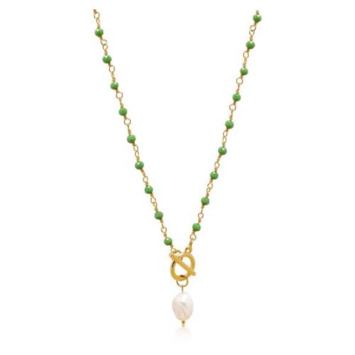 Groene CZ Wrap Ketting met Parel Nialaya , Green , Dames