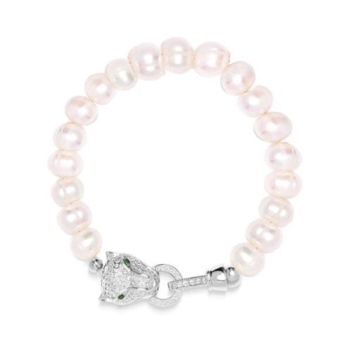 Women's Pearl Bracelet with Silver Panther Head Nialaya , Gray , Dames