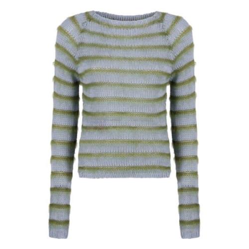 Gestreepte Mohair Trui met Raglanmouwen Marni , Blue , Dames