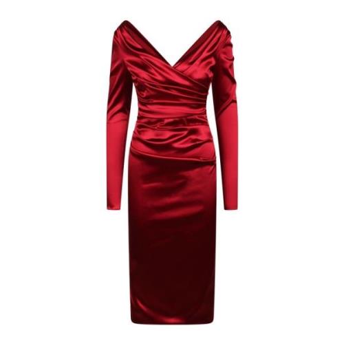 Gedrapeerde Satijnen Midi Jurk Dolce & Gabbana , Red , Dames