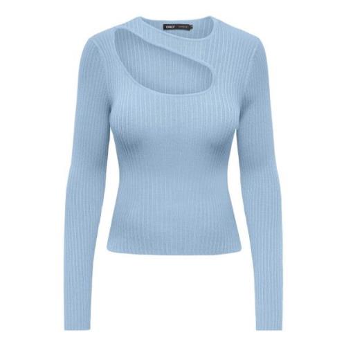 Peek-a-Boo O-Neck Trui in Cashmere Blue Only , Blue , Dames