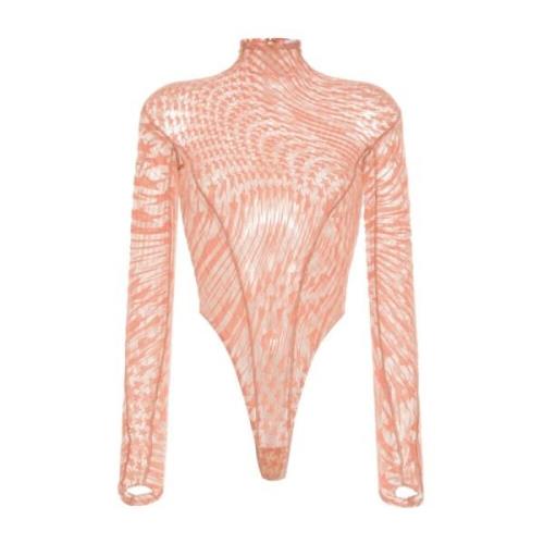 Peach Roze Top met Mesh Details Mugler , Pink , Dames