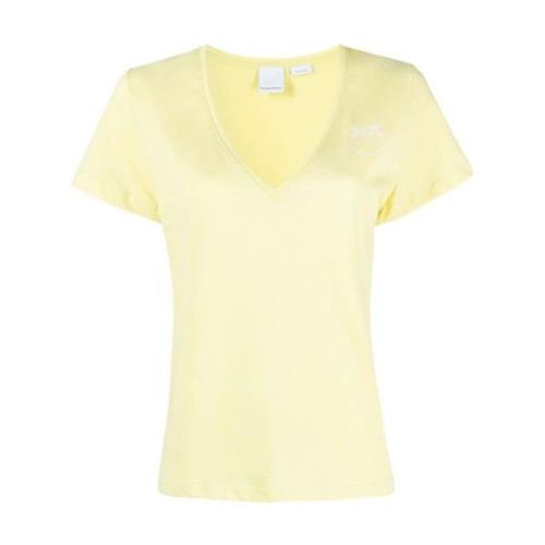 Gele Love Birds Print T-shirt Pinko , Yellow , Dames
