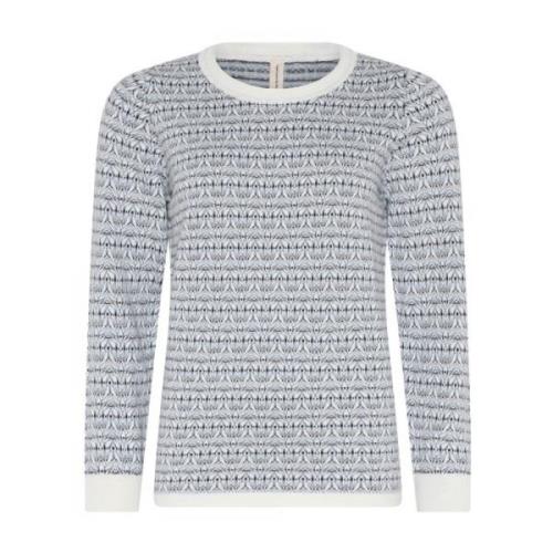 Jaquard O-Neck Pullover Blouse Skovhuus , White , Dames