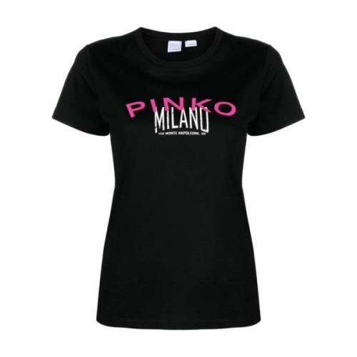 Logo Print Crew Neck T-shirts en Polos Pinko , Black , Dames