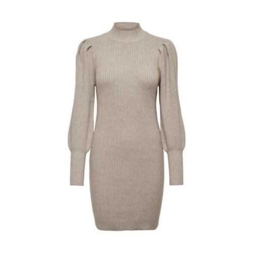 Gebreide Staande Kraag Jurk Only , Beige , Dames