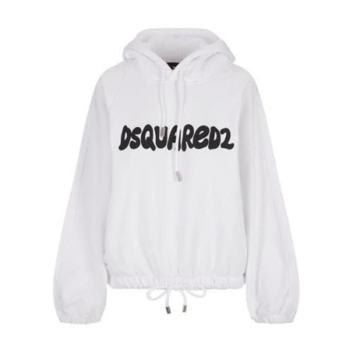 Witte katoenen hoodie met relaxed fit en logo print Dsquared2 , White ...