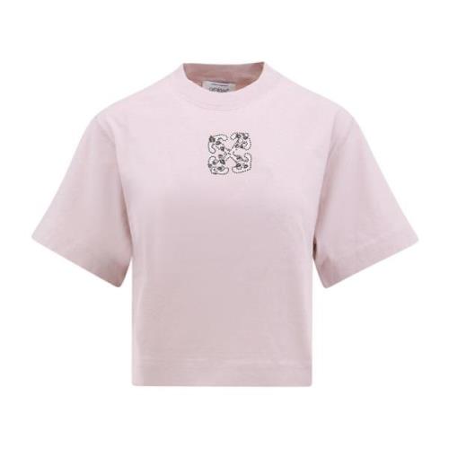 Bling Leaves Katoenen T-Shirt Off White , Pink , Dames