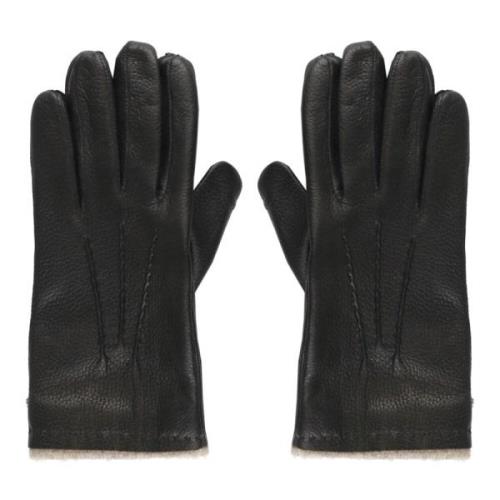 Zwarte Leren Wol en Kasjmier Handschoenen met Geborduurde Details Orci...