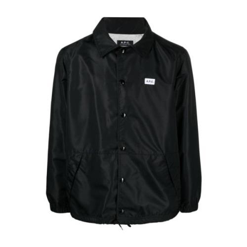 Zwarte waterbestendige jas met logopatch A.p.c. , Black , Heren